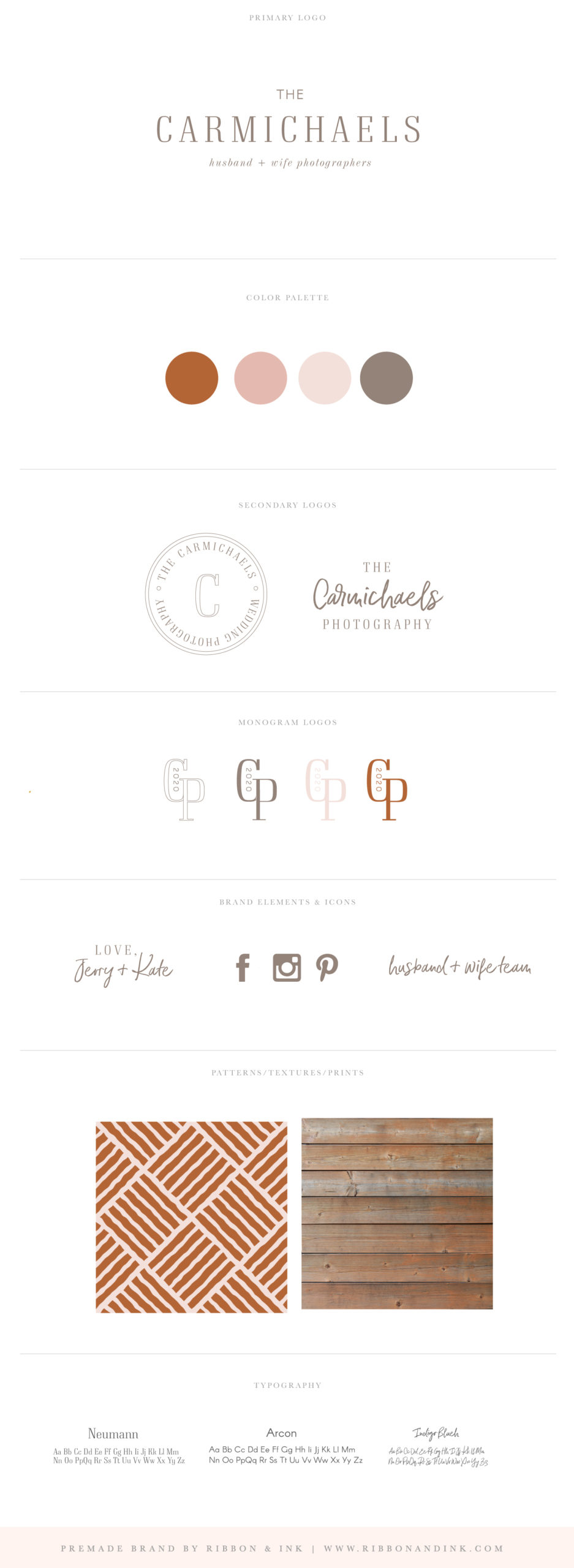 brand identity board / husband and wife photographers / husband and wife team / premade branding / brand kit / premade logo / branding for small businesses / branding board