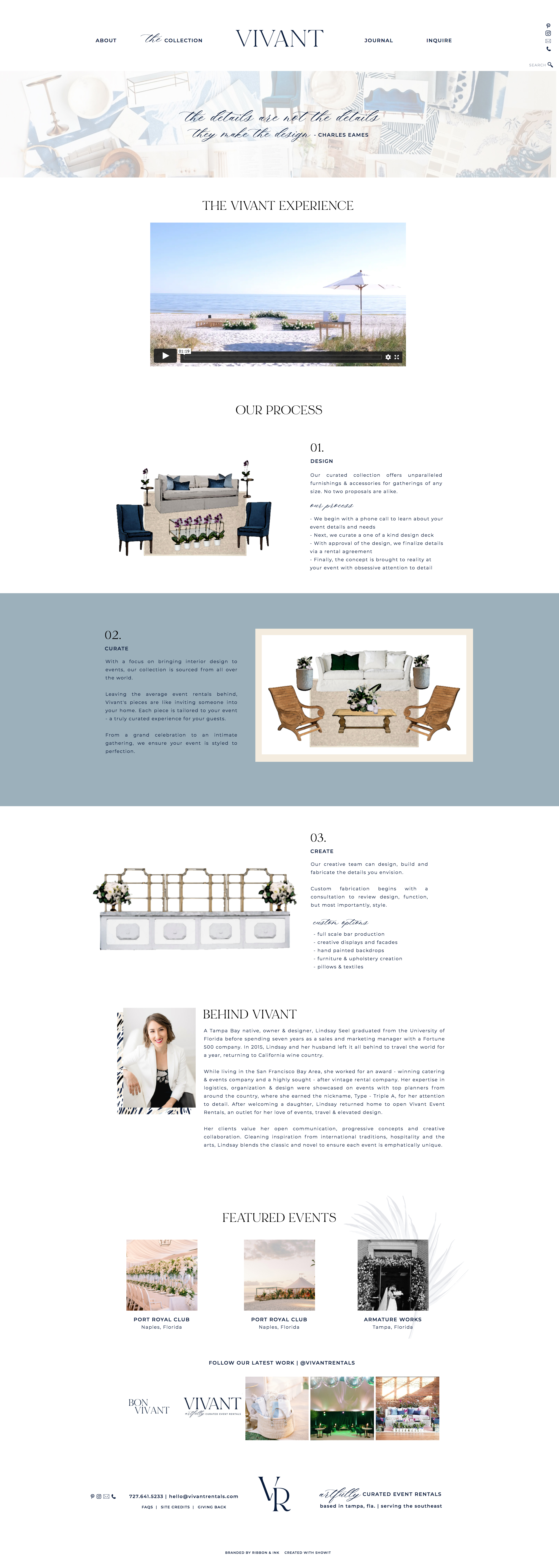 custom showit website / luxury / high end / ribbon and ink / wedding rentals planning