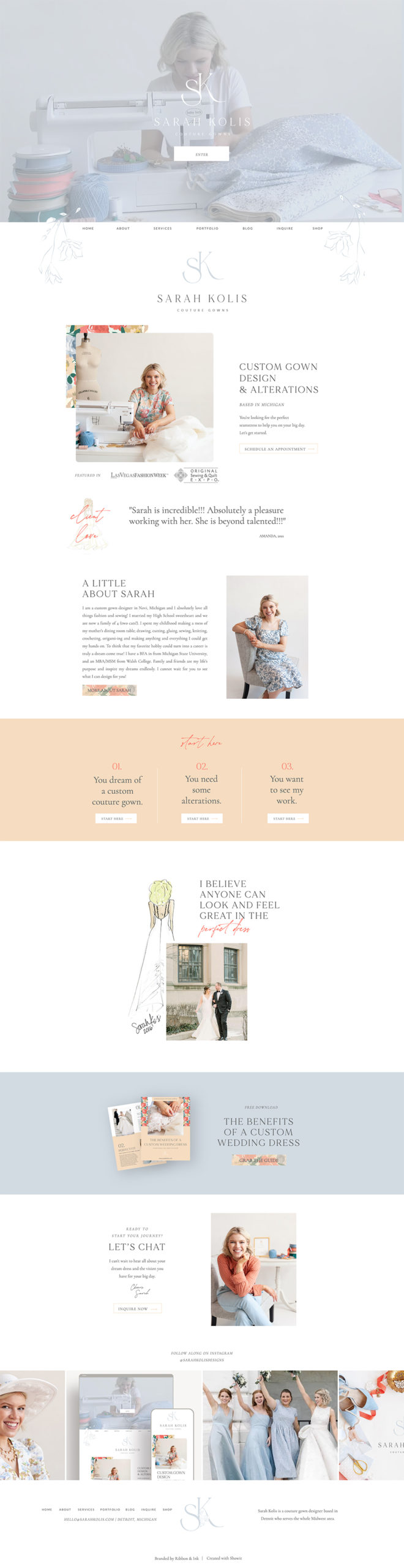 custom showit website template / showit designer / branding for creatives / branding for wedding businesses / gown designer / wedding boutique