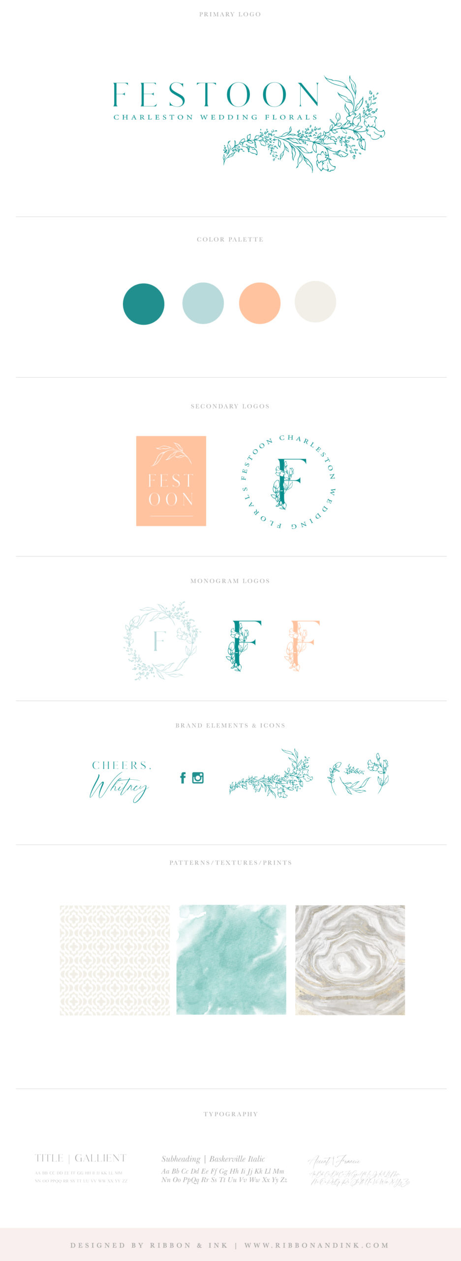 brand board / branding identity / teal / peach / wedding florist logo / branding for creatives and wedding professionals / logo design