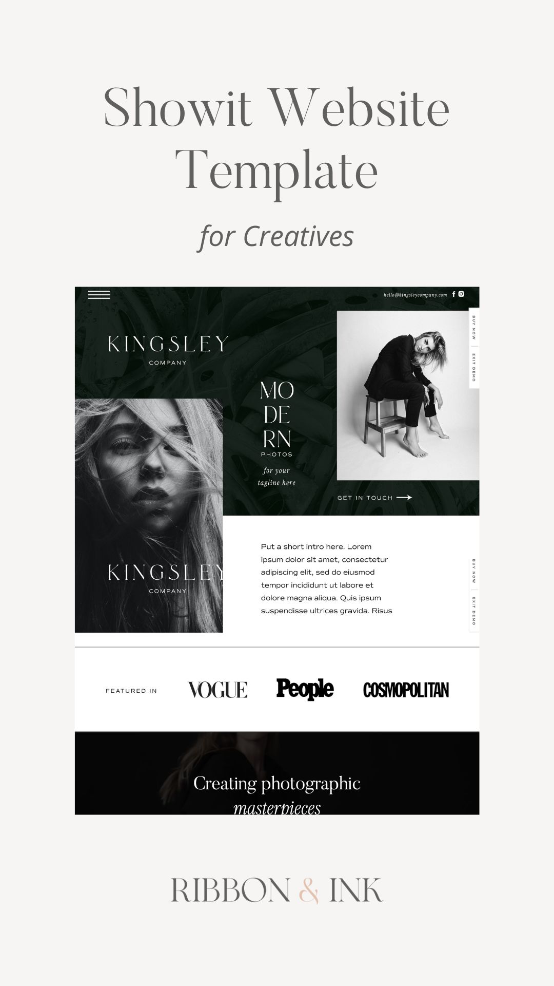 modern editorial showit website template for creatives photographers planners
