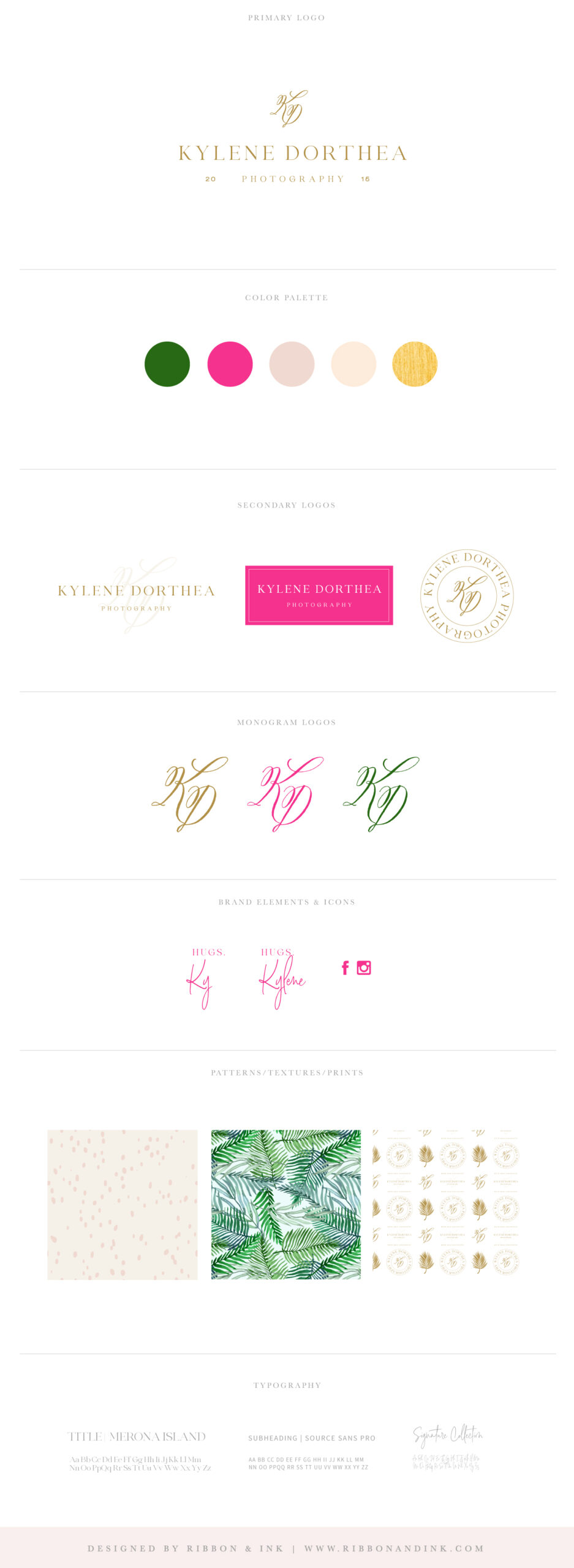 custom brand board / brand identity for wedding photographer / hot pink / tropical
