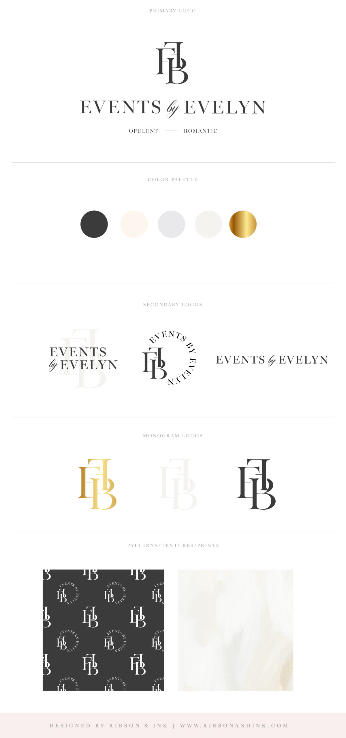 brand board / branding identity / wedding planner logo / glam / luxury / luxe / bold / romantic