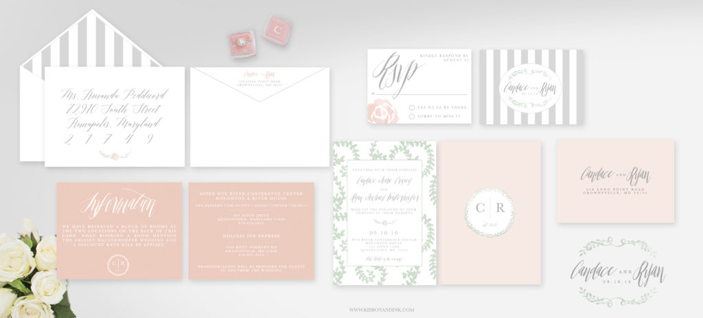Wedding-branding-wedding-logo-custom-wedding-invitations-mint-pink-maryland-candace-ryan
