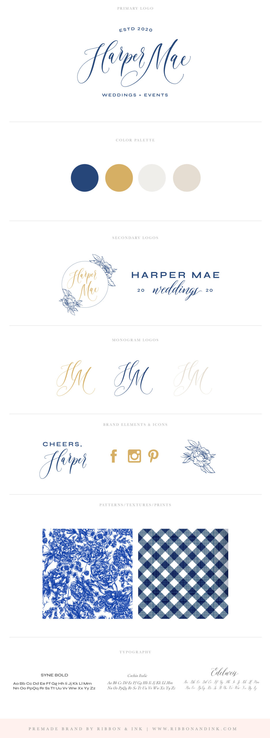 branding board / brand identity design / feminine logo / calligraphy logo / pretty logo / southern brand / blue / marigold / oklahoma wedding planner / custom branding for creative small businesses / branding for women