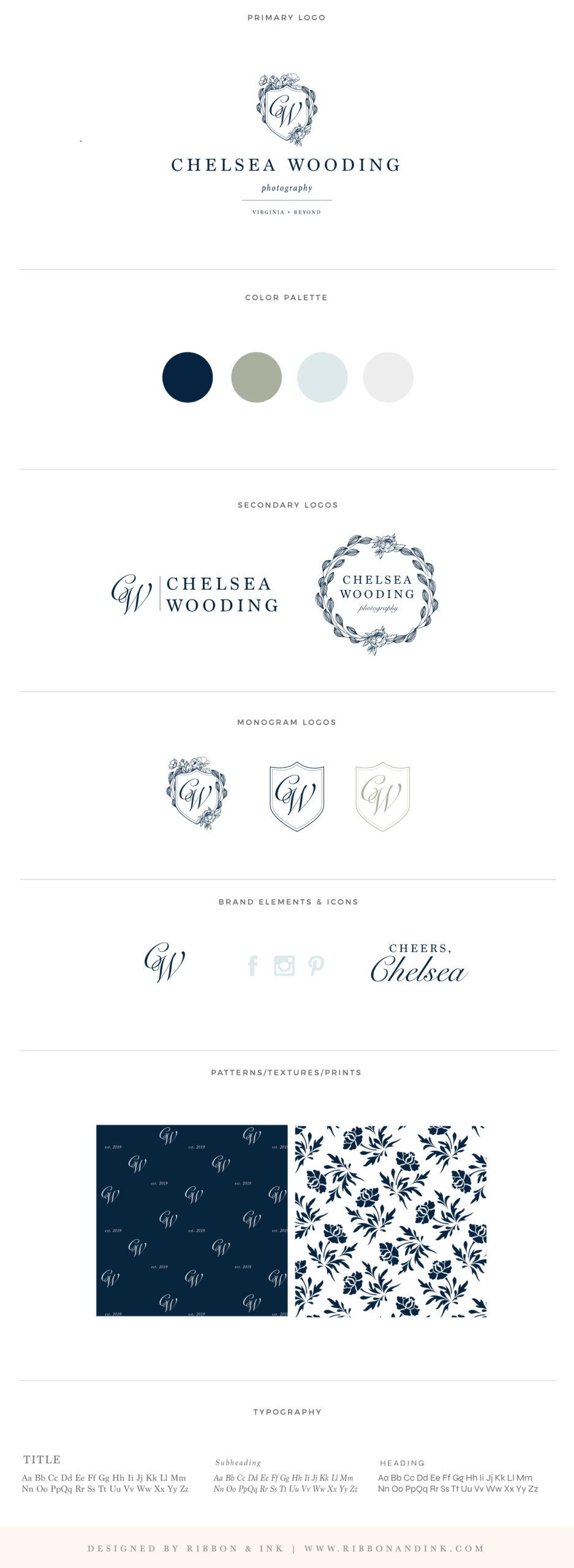 brand board / brand identity / wedding photographer branding / logo designer for women / navy / neutral / green