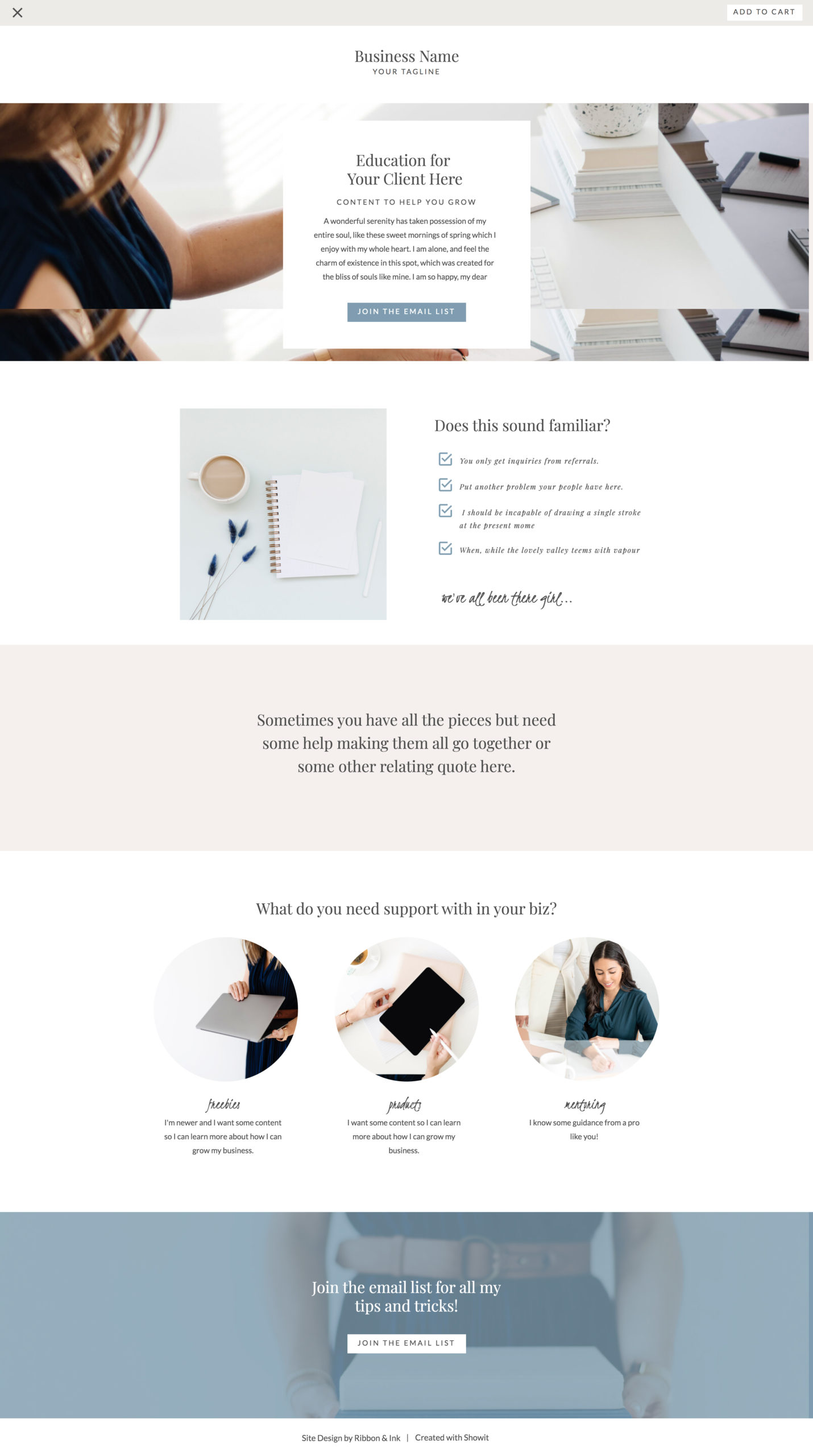 showit template education bundle / mentoring page / freebies / sales page template / products