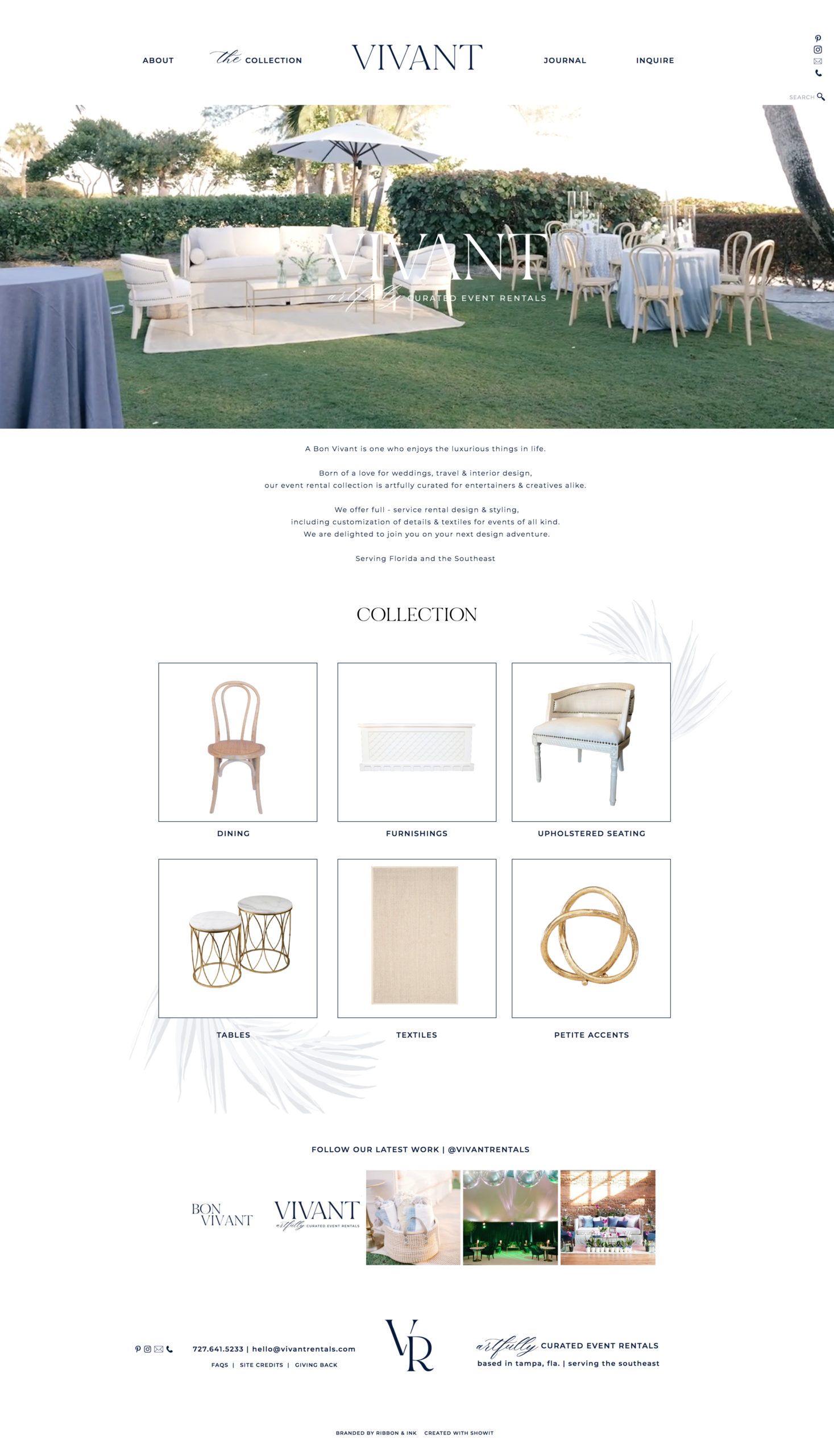 custom showit website / luxury / high end / ribbon and ink / wedding rentals planning