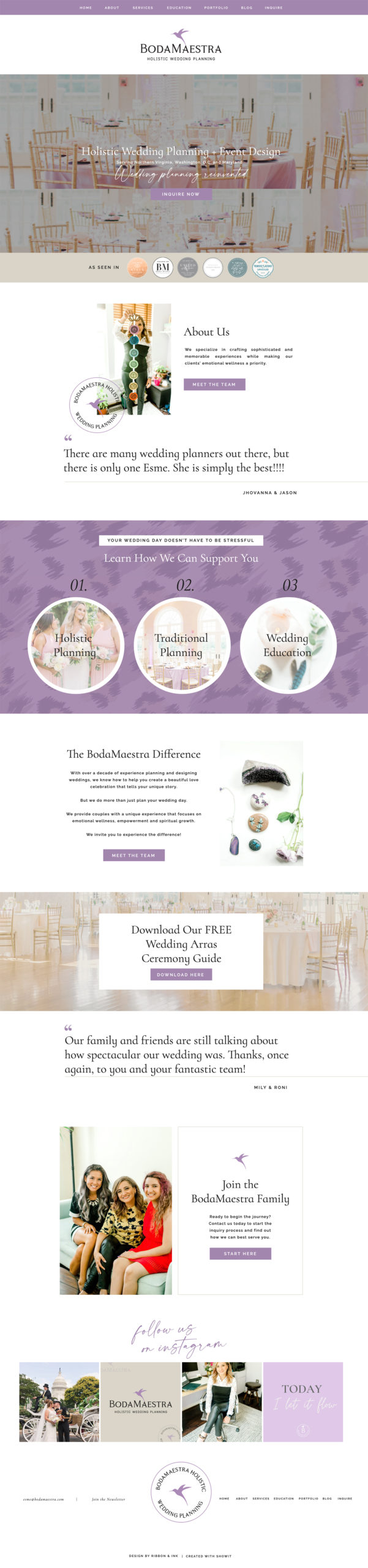 custom showit website / showit designer / drag and drop website / branding for creatives wedding professionals businesses / purple / modern / elegant / holistic wedding planner