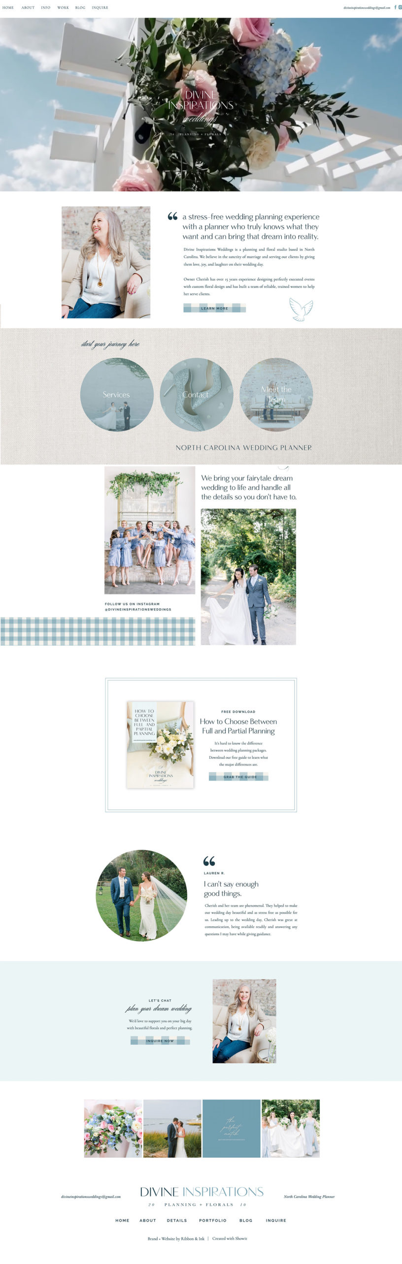 custom showit website / showit web designer / wedding planner website / branding for wedding businesses / ribbon and ink