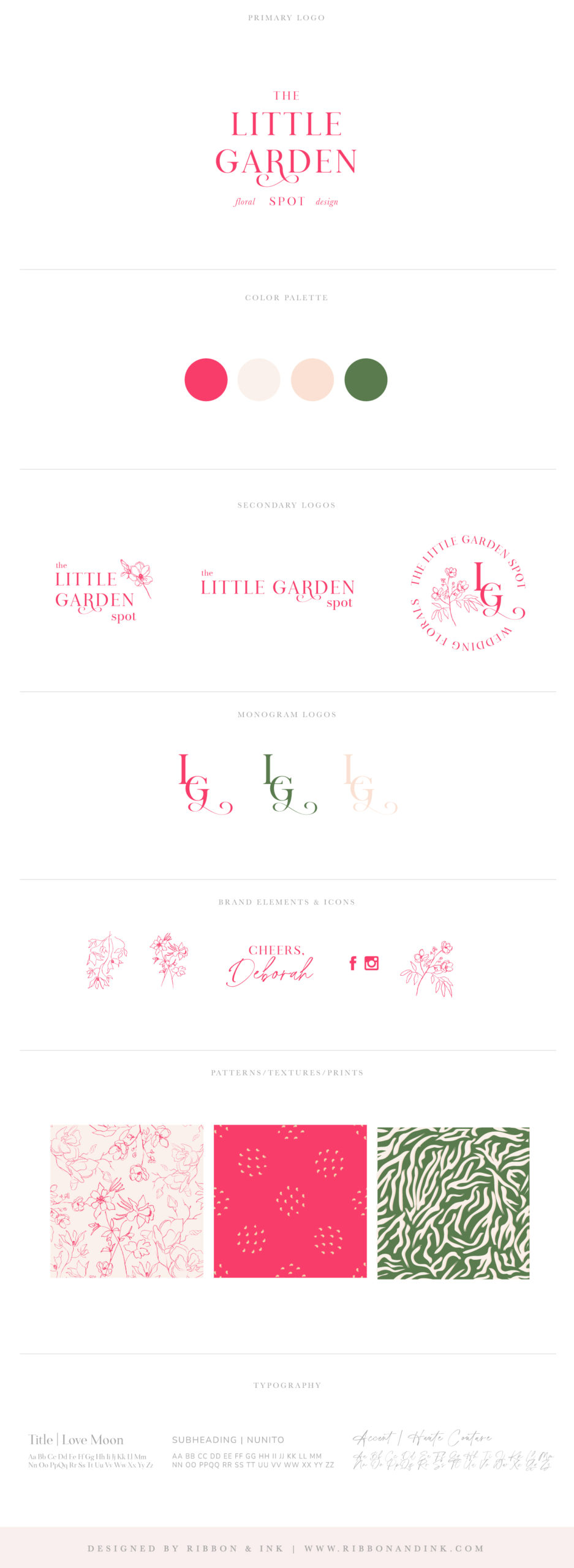 brand board / branding identity / branding for creatives and wedding businesses / wedding florist logo / colorful / pink / green