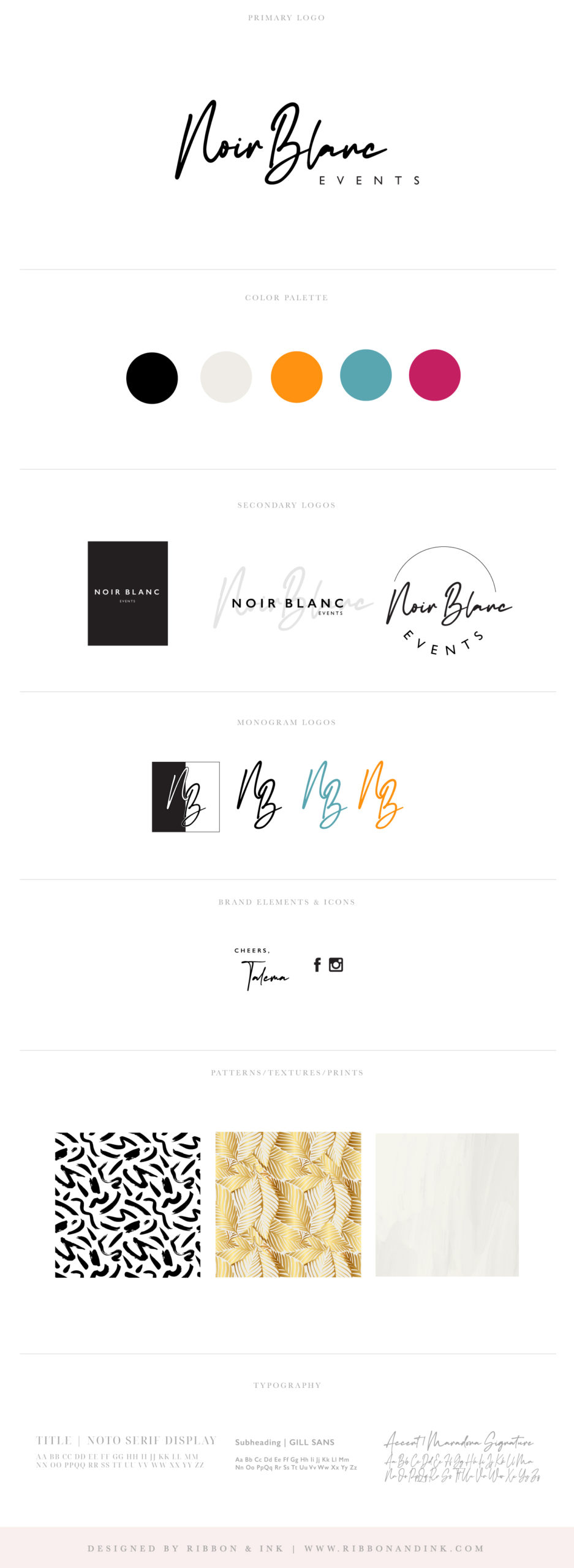 brand board / branding for creatives / branding for wedding businesses / logo / modern / black and white / wedding planner