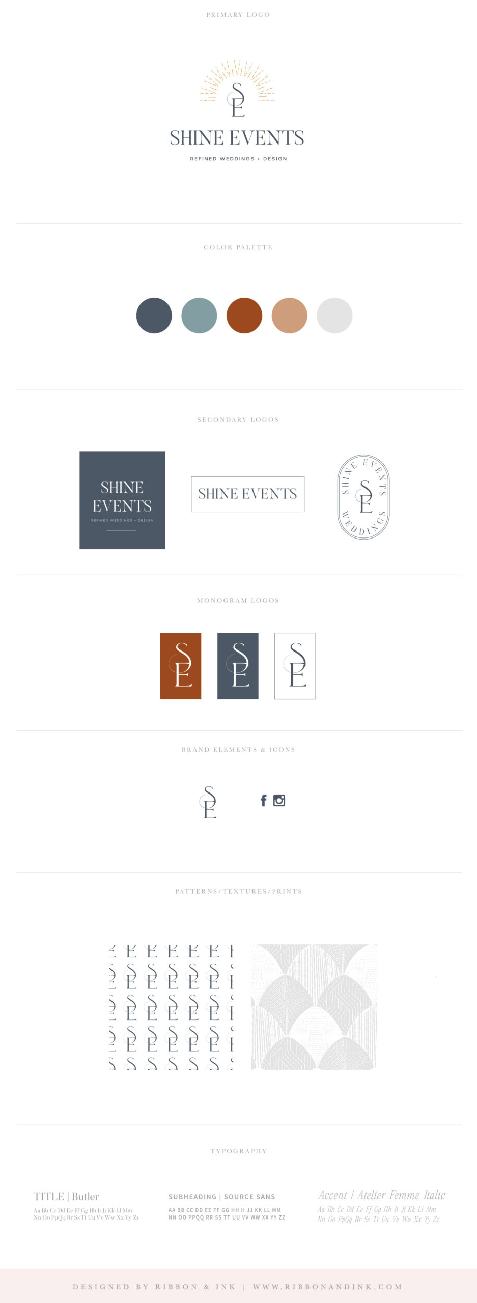 brand board / brand identity design / feminine branding / showit web designer / wedding planner logo