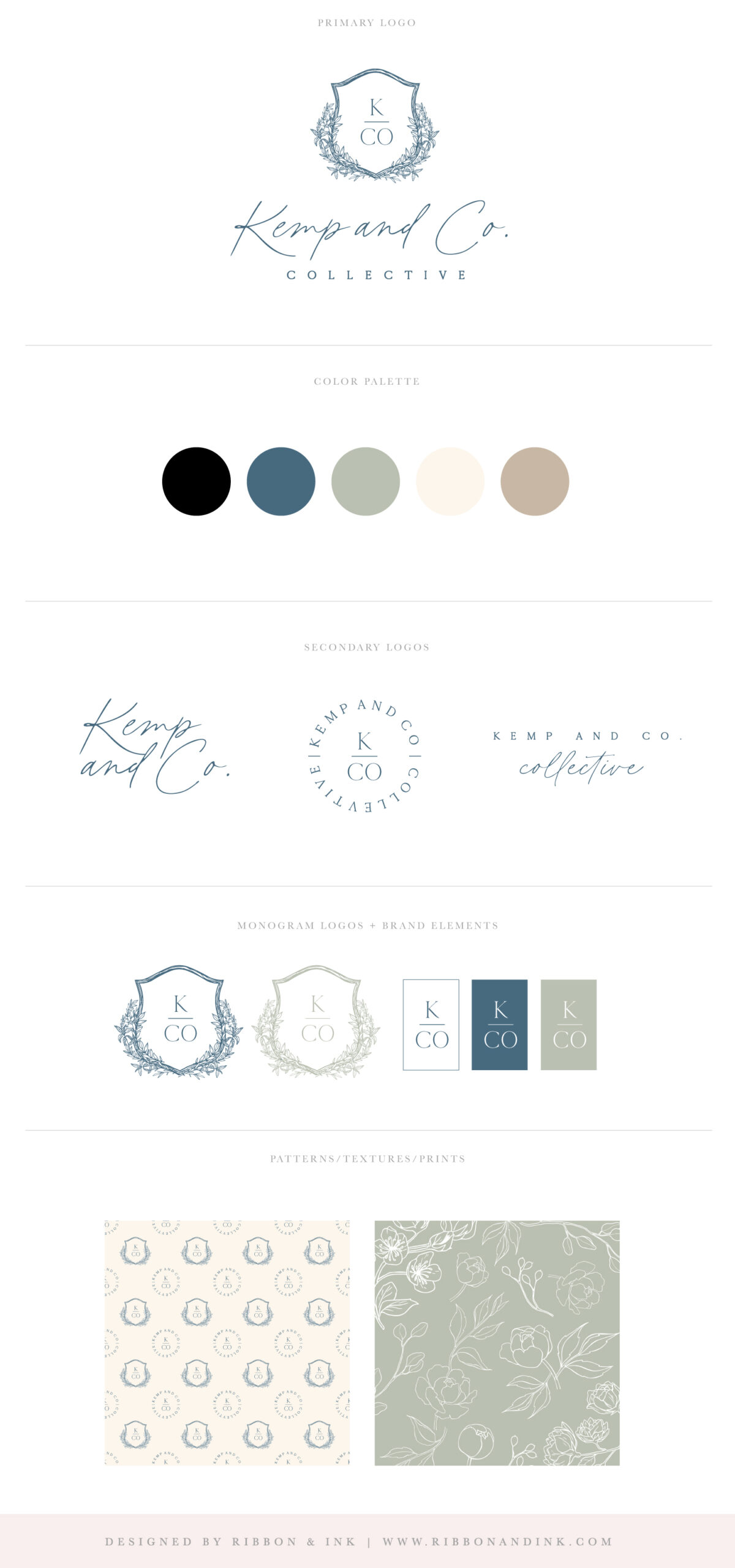 brand board / branding for wedding pros and creative small businesses / logo concept / wedding planner logo / crest logo / blue / feminine