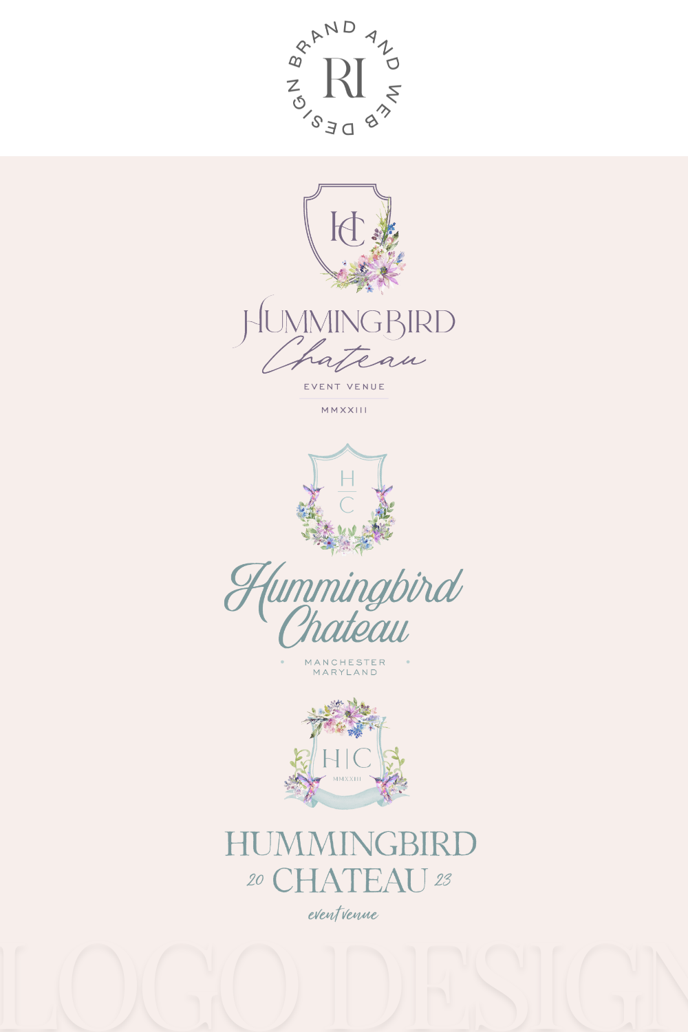 logo concepts for wedding / chic romantic vintage crest logo for wedding business / floral logo / colorful logo