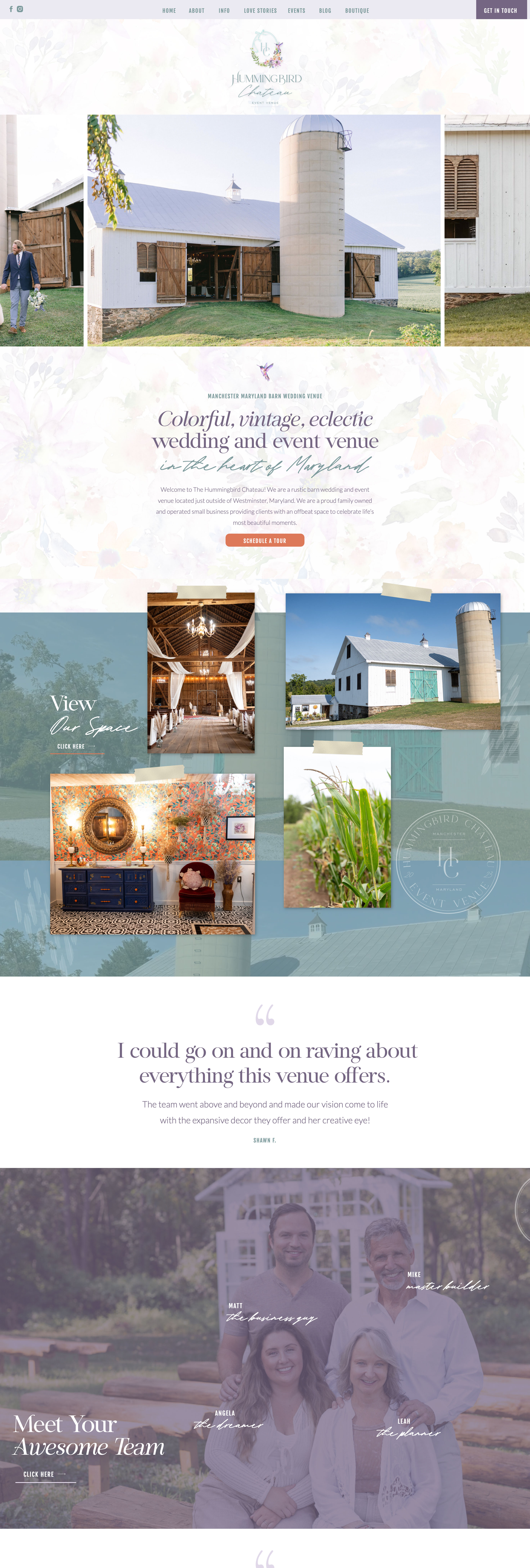 custom showit website wedding venue / colorful bold jewel website
