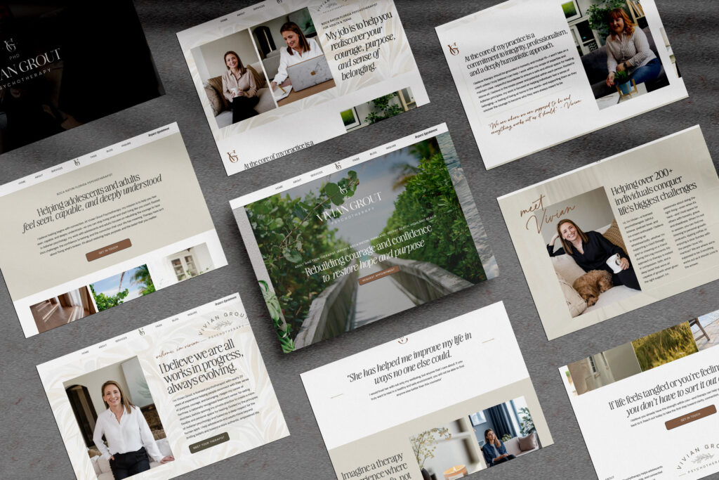 Psychotherapist Brand and Website ; Showit website design, custom brand design, affordable website package, brand and website in 3 weeks