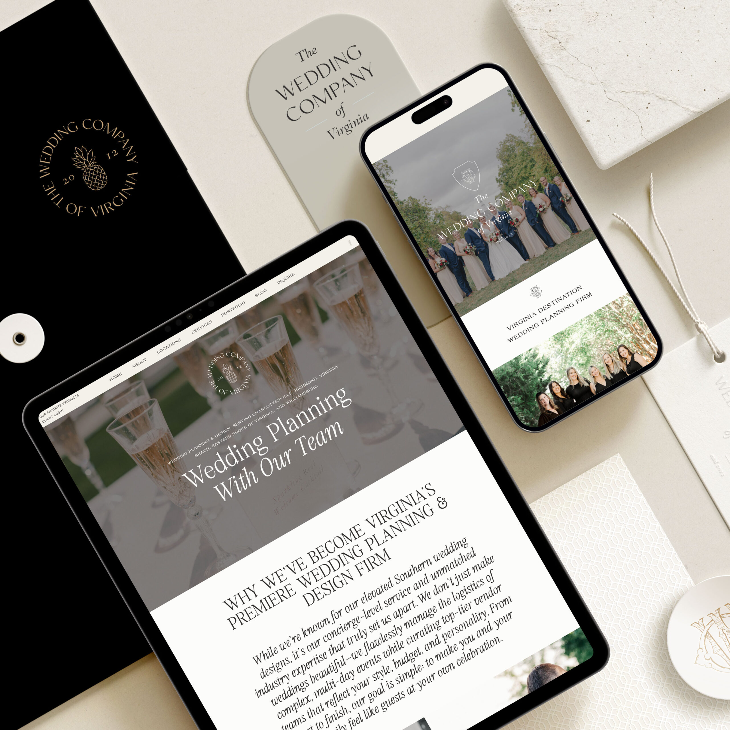 Explore the elegant rebrand and Showit website launch for The Wedding Company of Virginia. See how we elevated their wedding planning business with custom branding and a refined, strategic web design built for high-end couples across Virginia.